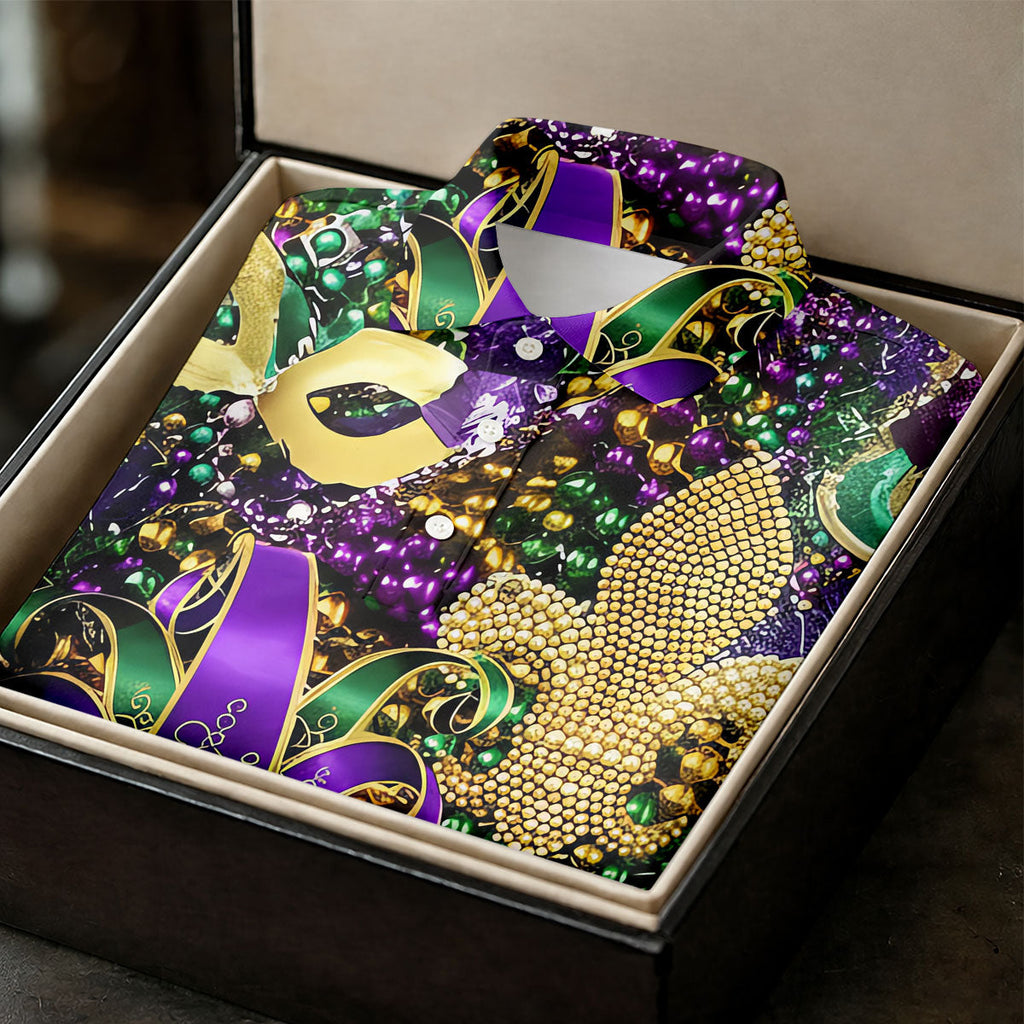Jester Mask Purple Green Gold Fleur De Lis Beads Mardi Gras Golf Shirt, Golf Shirts For Men, Polo Shirts For Men