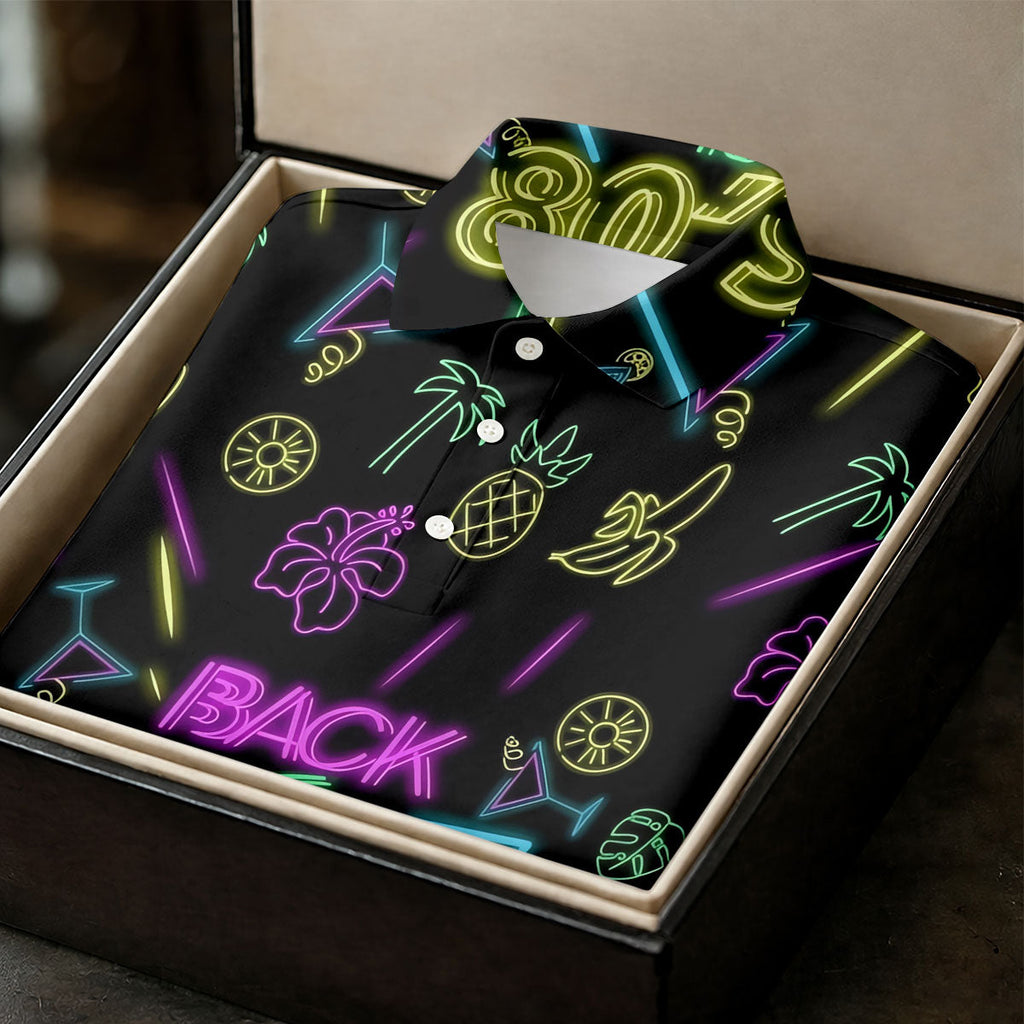 Back To 80's Neon Pattern Hawaiian Golf Shirt, Tropical Vibe Men's Funny Golf Shirts