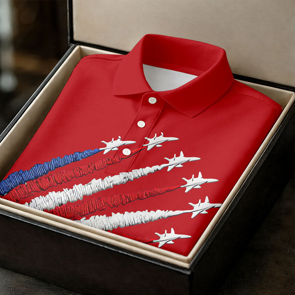 Flying Fighter Jets Faith Cross Patriotic 4th Of July Red Golf Shirt, 250 Years Golf Shirts For Men
