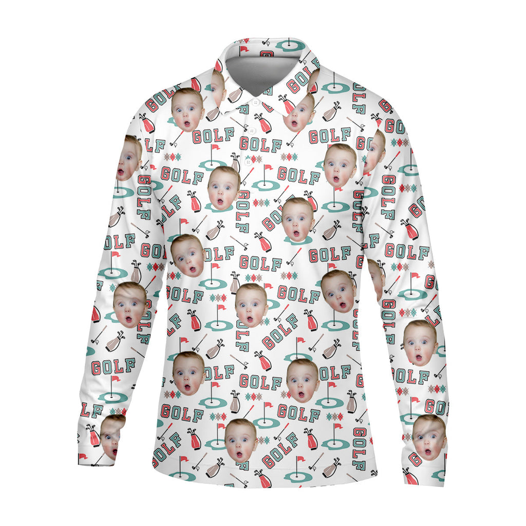 Custom Kid Face Photo, Funny Polo Golf Shirt, Gifts For The Golfing Dad, Christmas Golf Gift