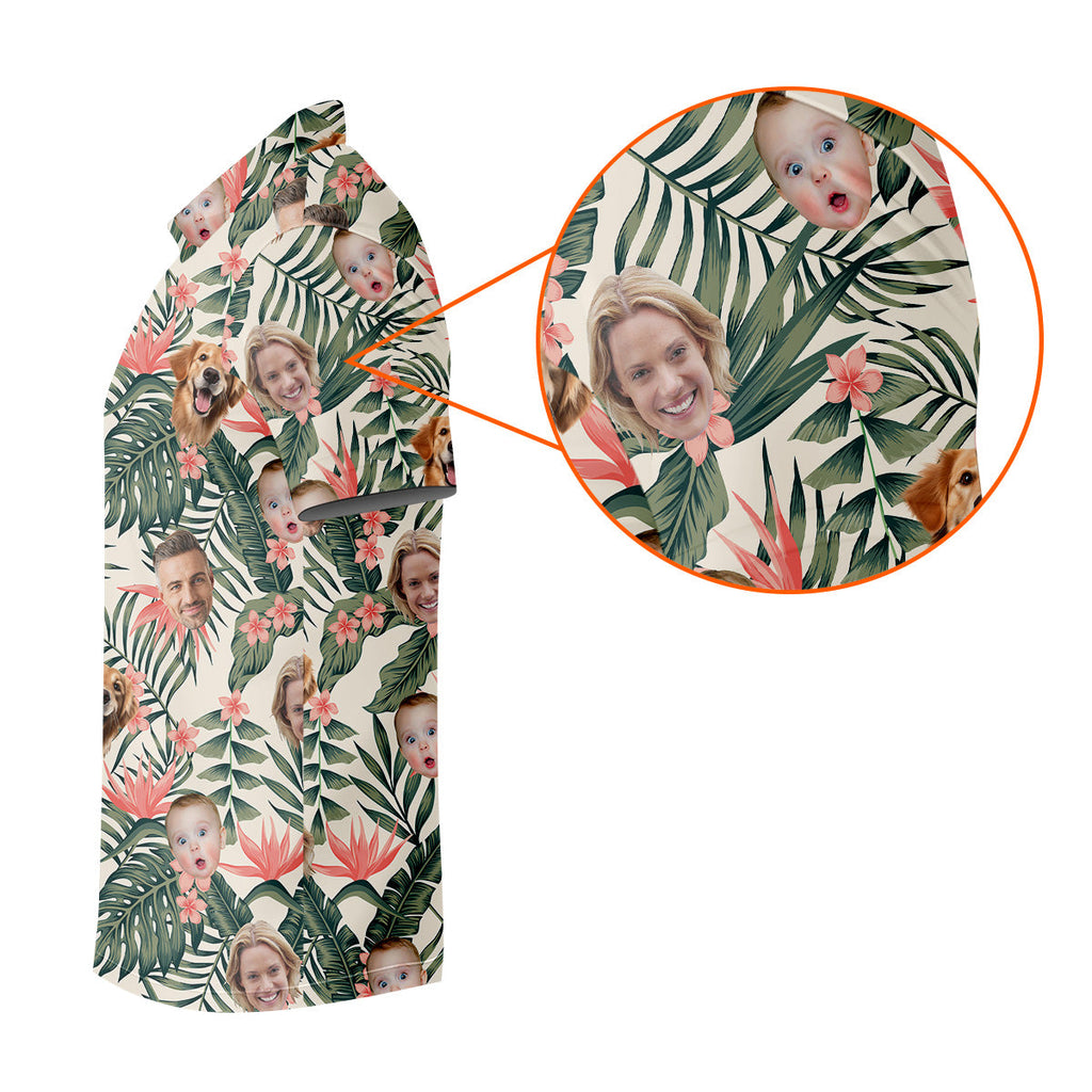 Tropical Floral Pattern Custom Hawaiian Shirts With Face, Men Polo ShirtLong Sleeve Golf Shirts