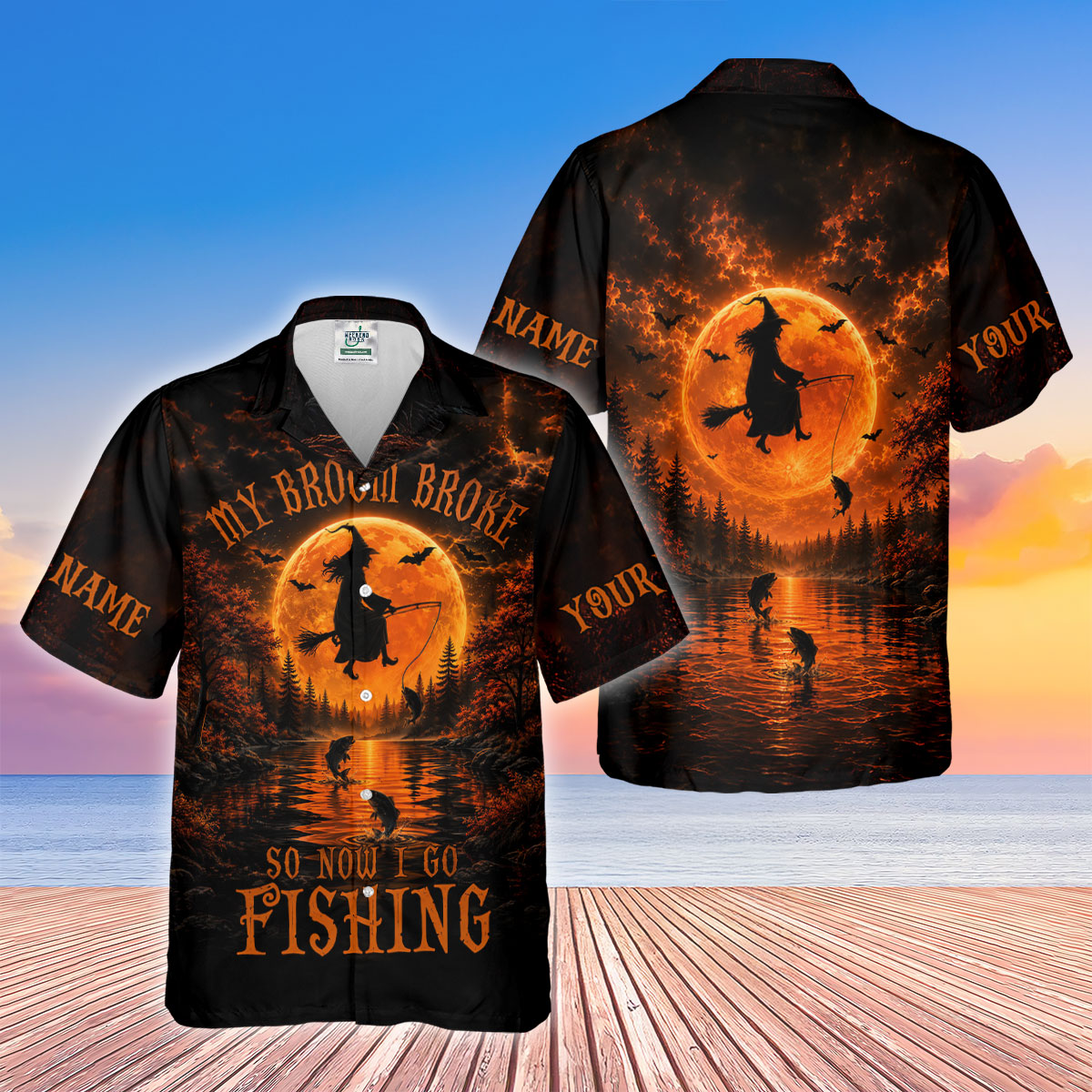 My Broom Broke So Now I Go Fishing UPF Shirt, Womens Fishing Shirt, Halloween Fishing Shirt