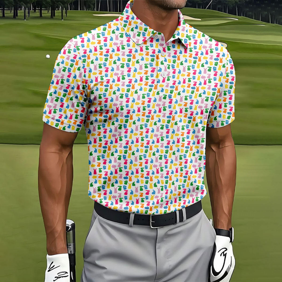 Bunny Hops Seamless Pattern Easter Golf Shirt, Golf Shirts For Men, Men's Funny Golf Shirts, Polo Shirts For Men