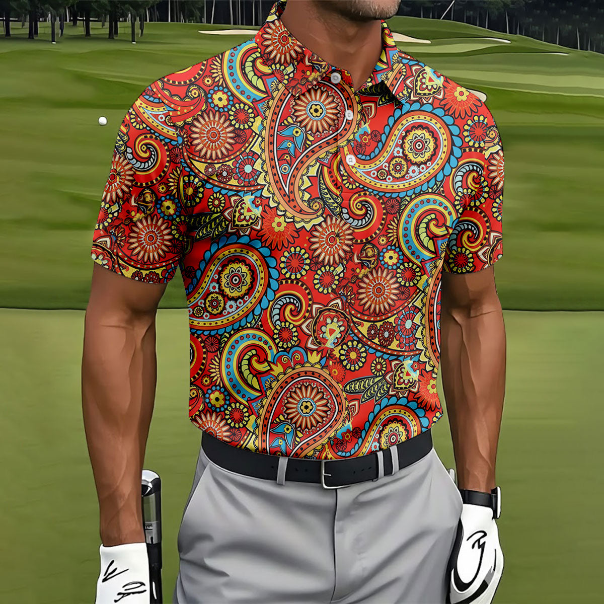 Paisley Design Golf Tops For Men, Boho Pattern Golf Shirts For Men, Polo Shirts For Men