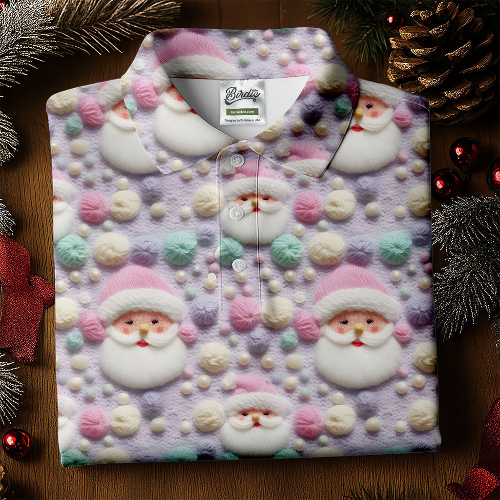 Knit Santa Pastel Pattern Golf Tops For Men, Christmas Golf Shirt, Cute Golf Outfit, Golf Shirts For Men