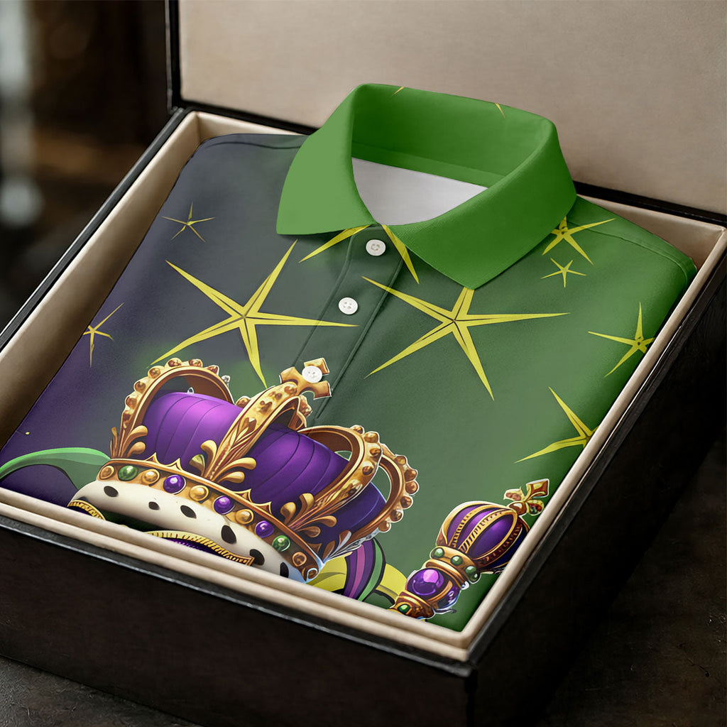 Mardi Gras Aligator Crown Mask Purple Green Gold Golf Tops For Men, Polo Shirts For Men, Golf Shirts For Men