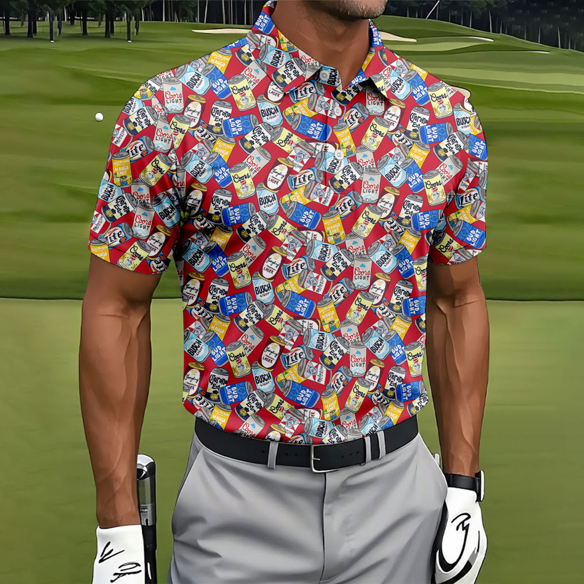 American Beer Cans Red Golf Shirt, Golf And Beer Polo ShirtFor Men, Golf Shirts For Men
