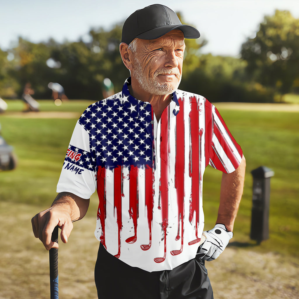 American Flag Custom Golf Polo ShirtUS Patriotic Pride Unisex Tropical Hawaiian Aloha Shirt, Summer Vacation