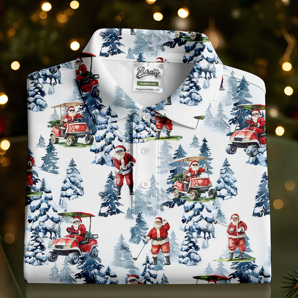 Santa Golfing Polo Shirt, Fun Golf Shirts For Men, Christmas Golf Shirt, Golf Lover Xmas Gift