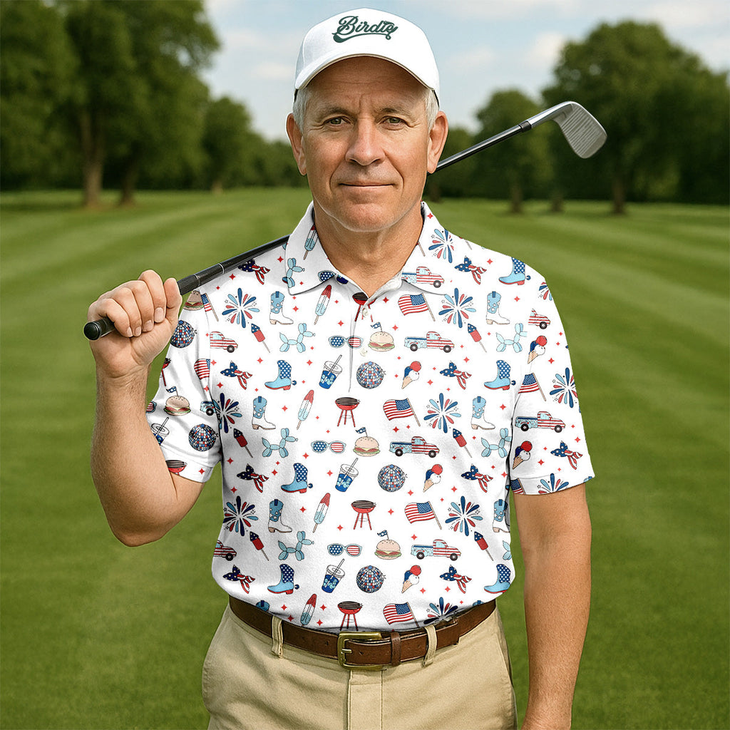 Red White and Blue Men's Golf Polo ShirtMen's 4th Of July Shirts, USA Golf Shirt, Gifts For Golfing Dad