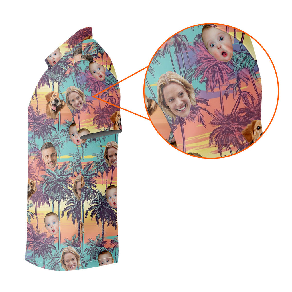 Men Palm Tree Shirt, Seamless Pattern, Hawaiian Shirts With Faces, Mens Golf Polo Shirt Mens Hawaiian Shirt