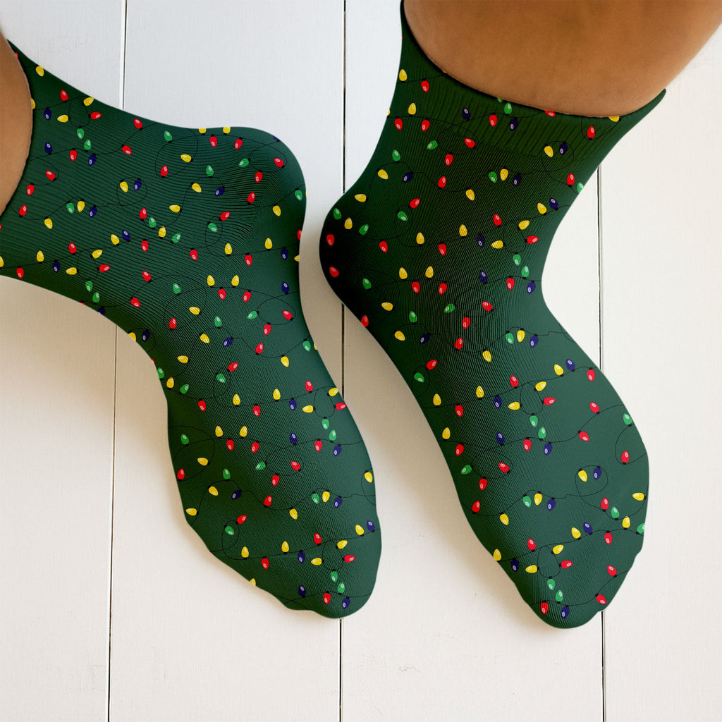 Christmas Colorful Lights Green Golf Socks, Fun Golf Socks, Christmas Golf Socks, Christmas Golf Gift