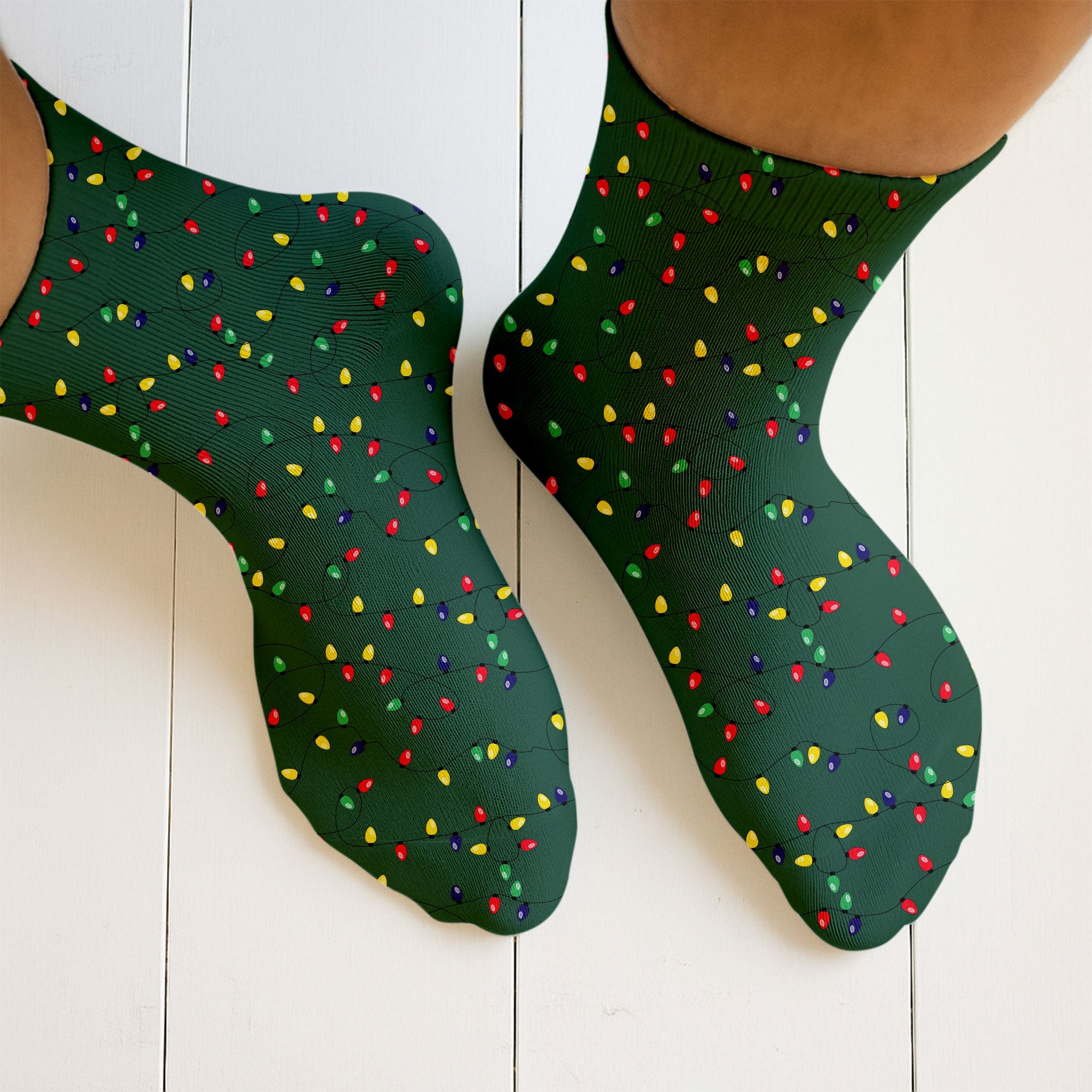 Christmas Colorful Lights Green Golf Socks, Fun Golf Socks, Christmas Golf Socks, Christmas Golf Gift