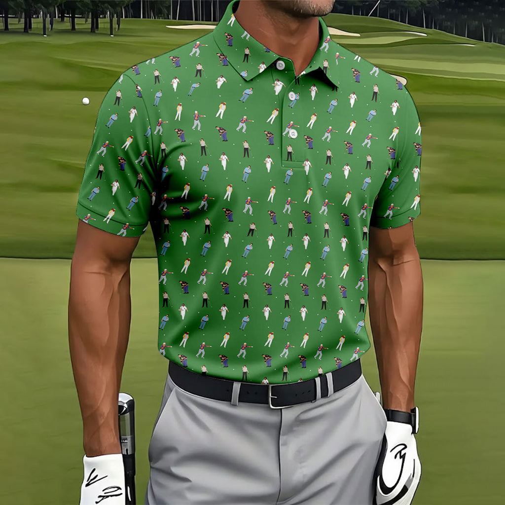 Sports Comedy Characters Golf Pose Green Golf Shirt, Golf Shirts For Men, Polo ShirtFor Men