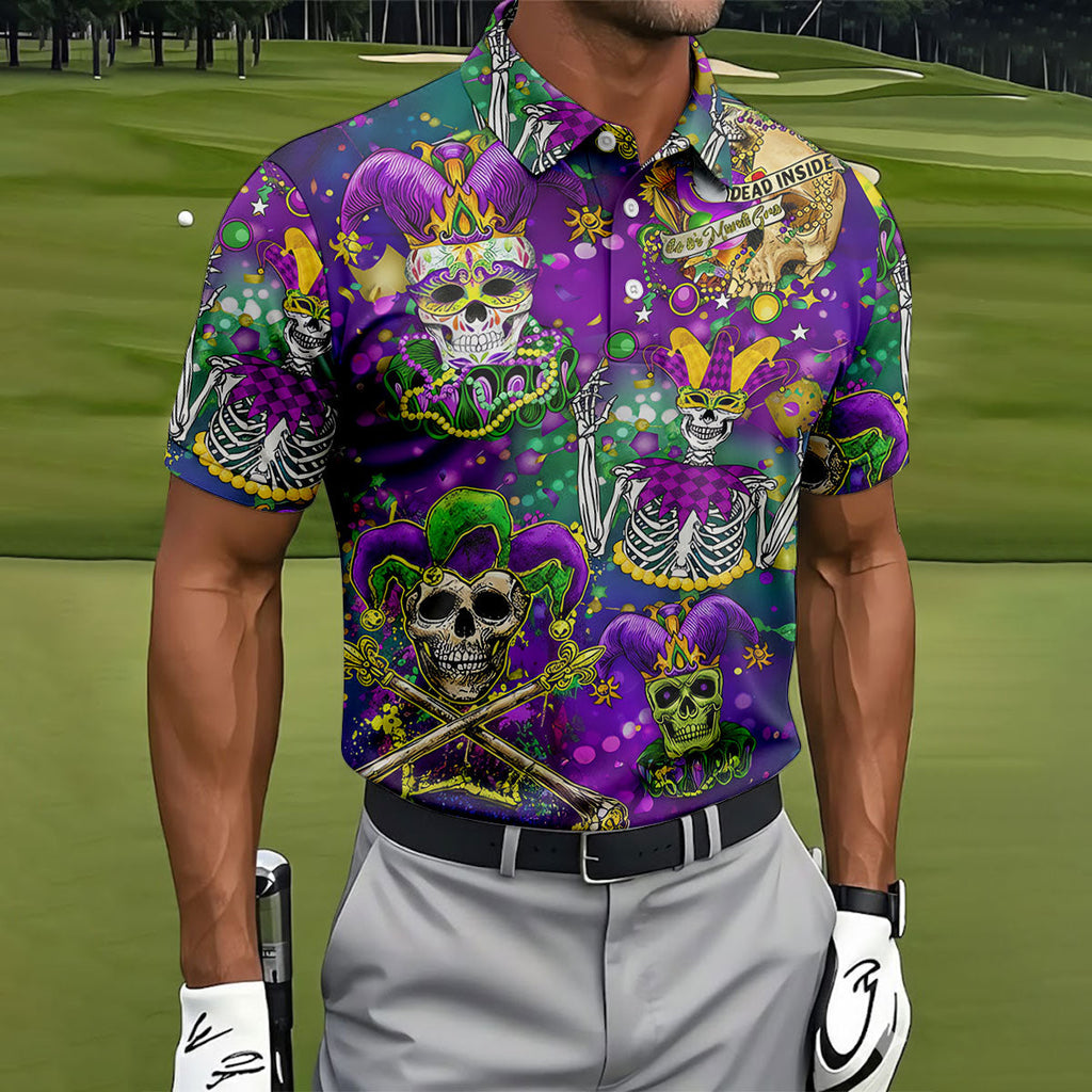 Dead Inside Mardi Gras Festival Skull Purple Green Gold Polo ShirtFor Men, Golf Shirts For Men