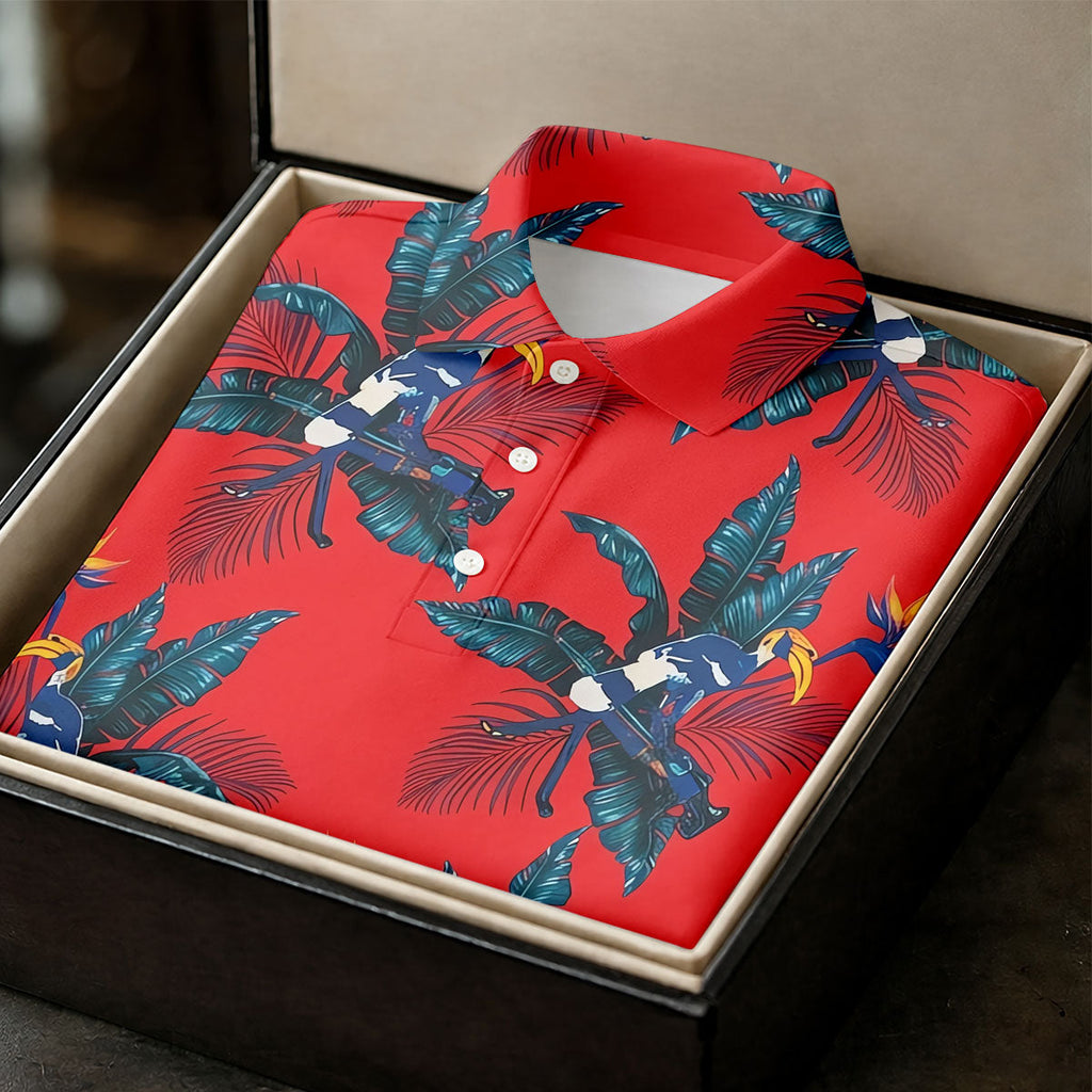 Tropical Toucan Bird Of Paradise Flower Hawaiian Golf Shirt, Summer Vibe Golf Shirts For Men