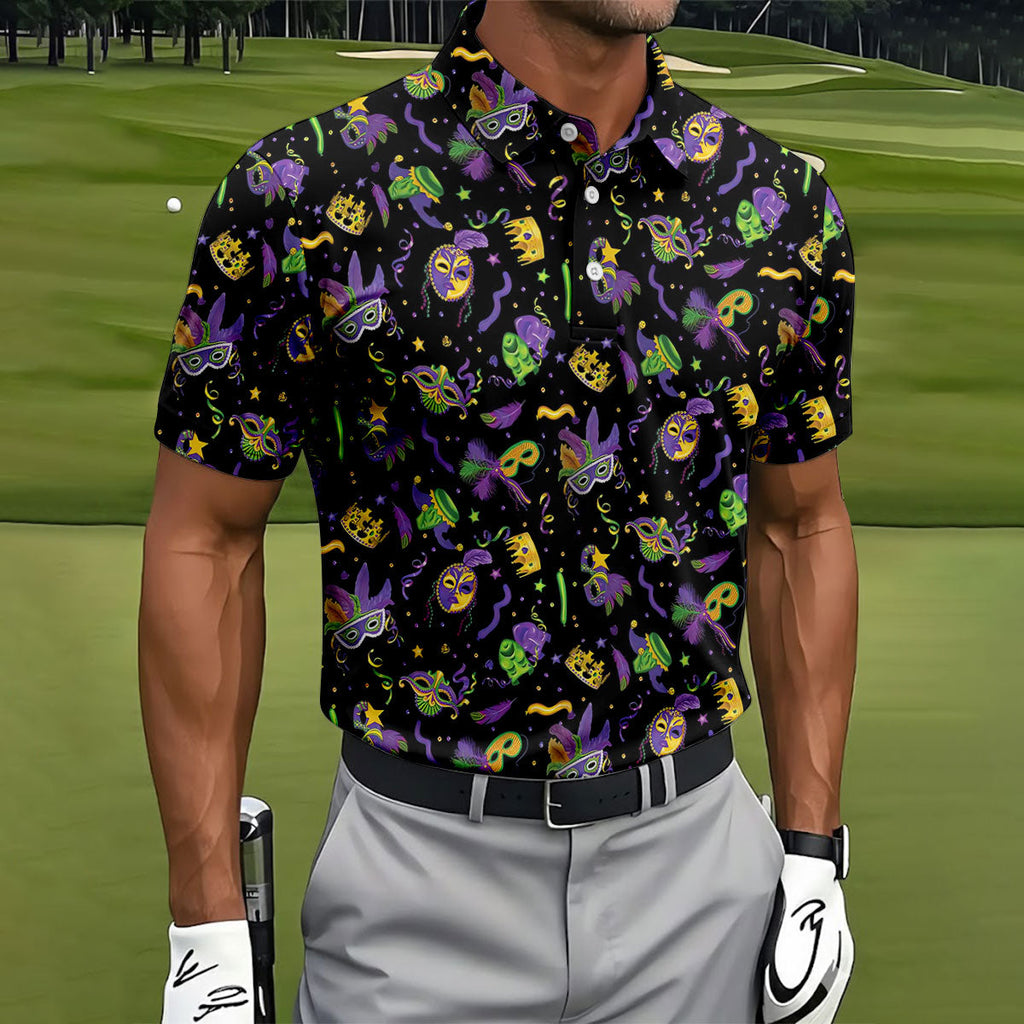 Mardi Gras Golf Golf Polo Shirt Mardi Gras Black Golf Shirt, Golf Tops For Men