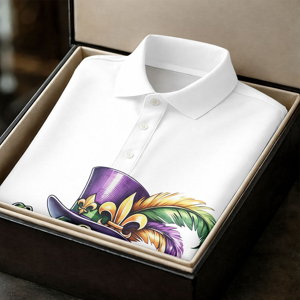 Mardi Gras Alligator Playing Saxophone White Golf Shirt, Golf Shirts For Men, Polo Shirts For Men