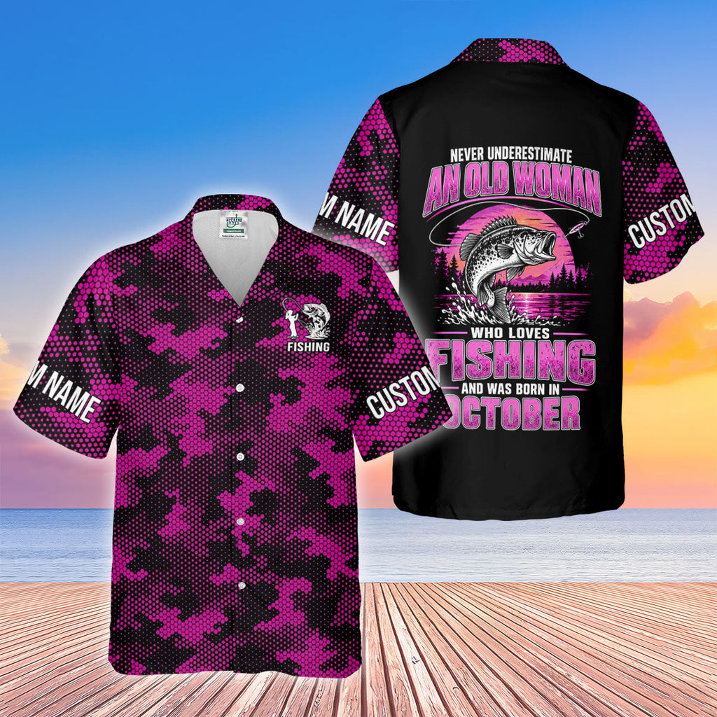 Never Underestimate An Old October Fishing Woman UPF Shirt, Mens Fishing Shirt
