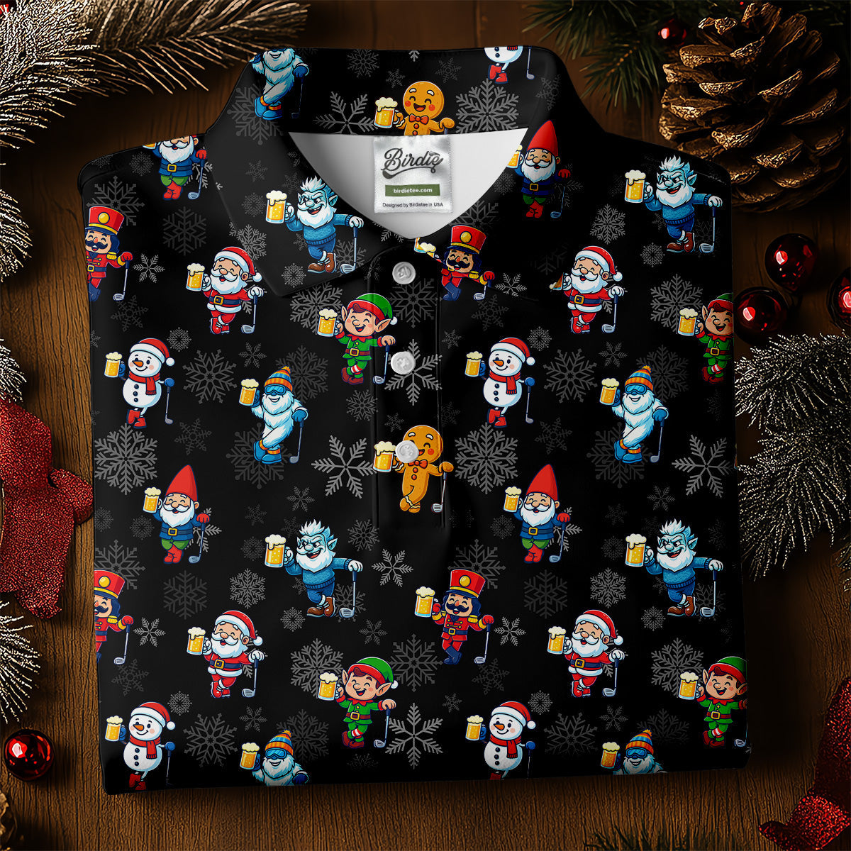 Classic Christmas Characters Black Golf Shirt, Christmas Golf Shirt, Fun Golf Shirts For Men, Polo Shirts For Men