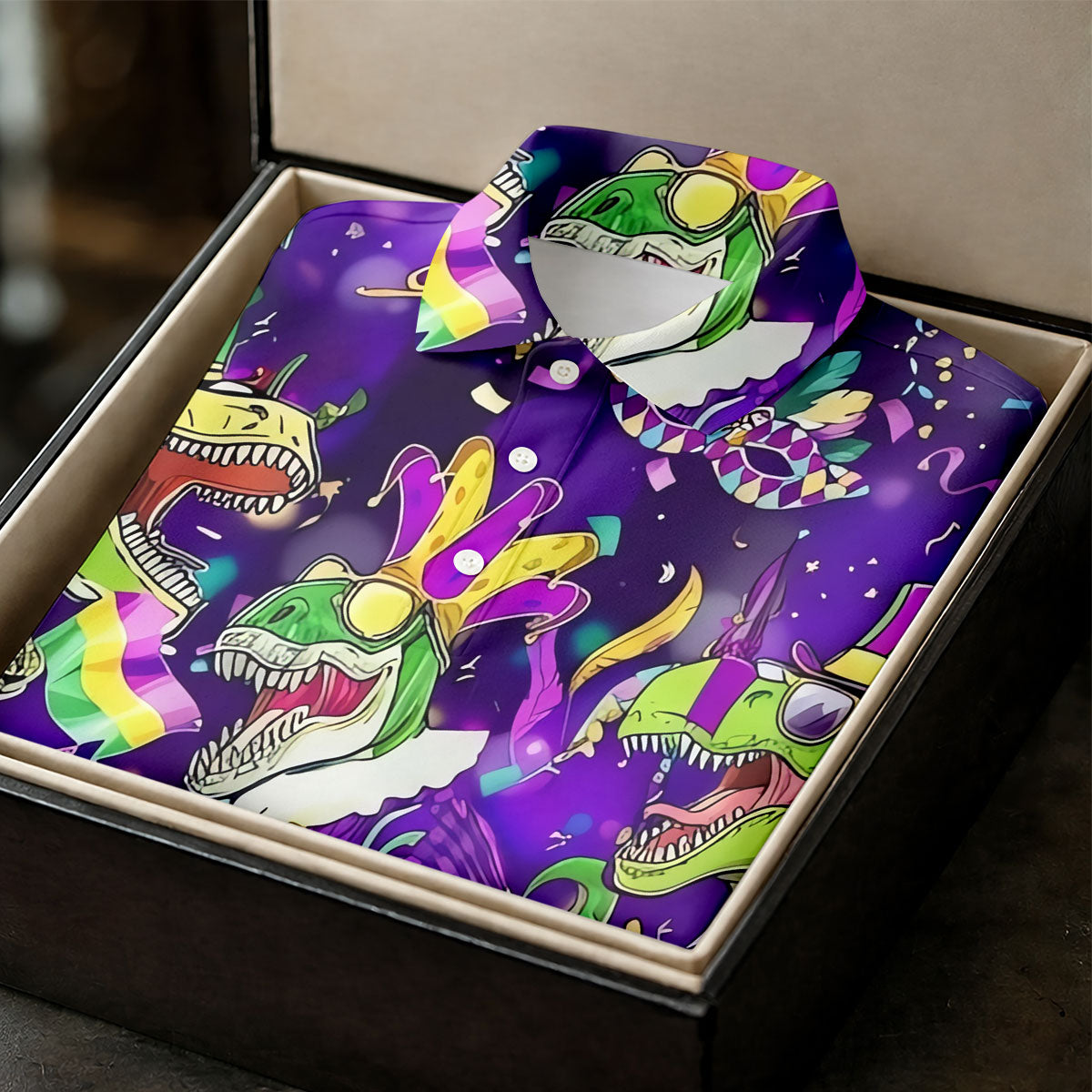Mardi Grawr Purple Green Gold Funny Dinosaur Mardi Gras Golf Shirt, Golf Shirts For Men, Polo Shirts For Men