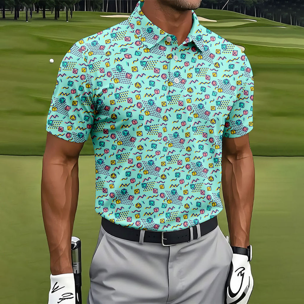 90s Dice Memphis Style Light Mint Green Cute Golf Shirt, Polo Shirts For Men, Golf Shirts For Men