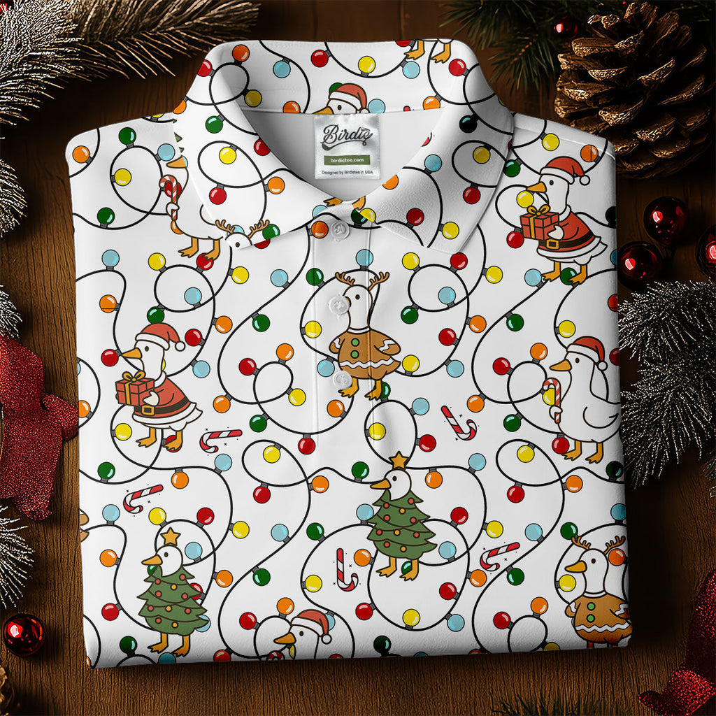 Funny Duck Merry Xmas White Golf Shirts, Gifts For Golf Lovers, Polo Shirts For Men, Golfing Apparel