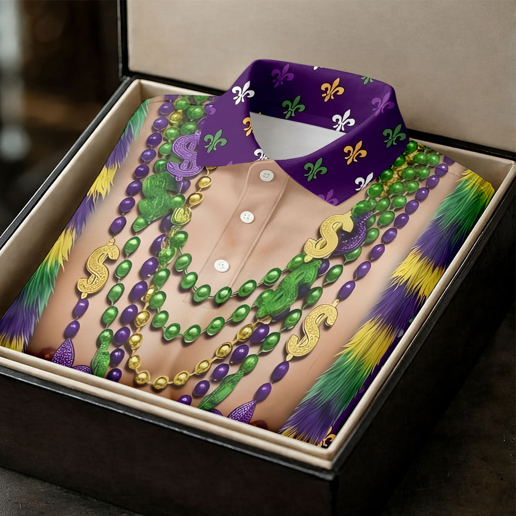Funny 3D Print Mardi Gras Fleur De Lis Purple Golf Shirt, Golf Tops For Men, Golf Shirts For Men