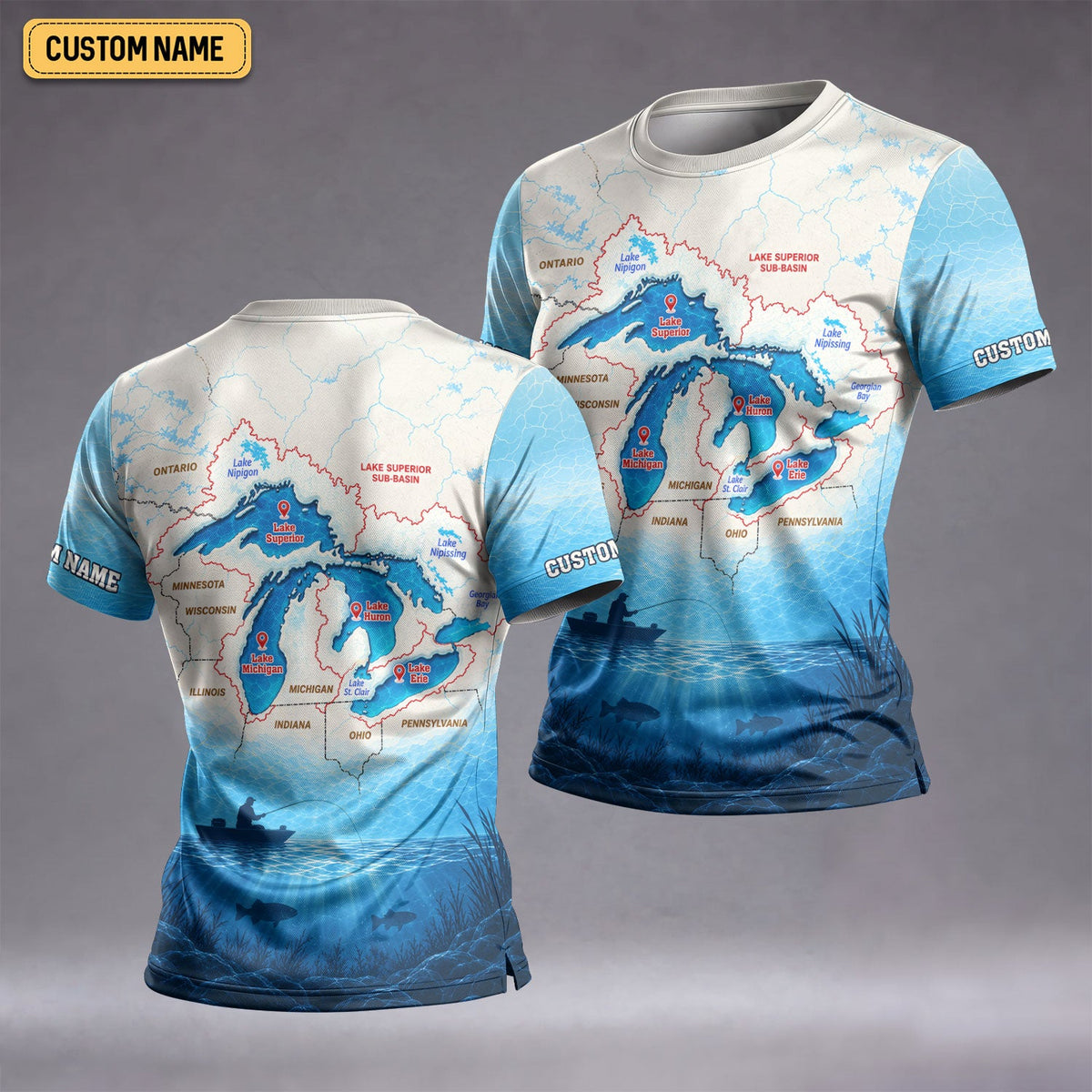 Personalized Great Lakes Fishing Map UPF Shirt, Womens Fishing Shirt, Fishing Apparel Shirt