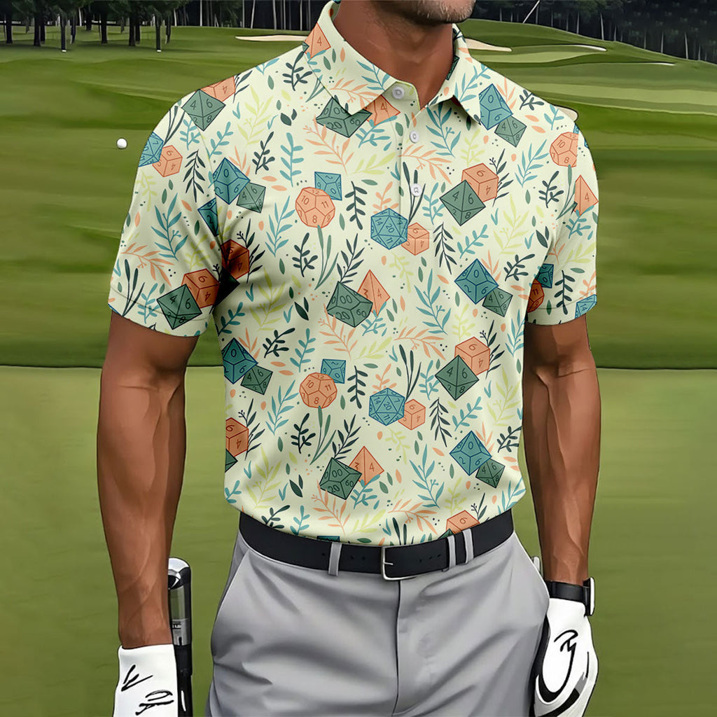 Polyhedral Dice Dragon Game Tropical Vibe Golf Tops For Men, Polo Shirts For Men, Golf Shirts For Men