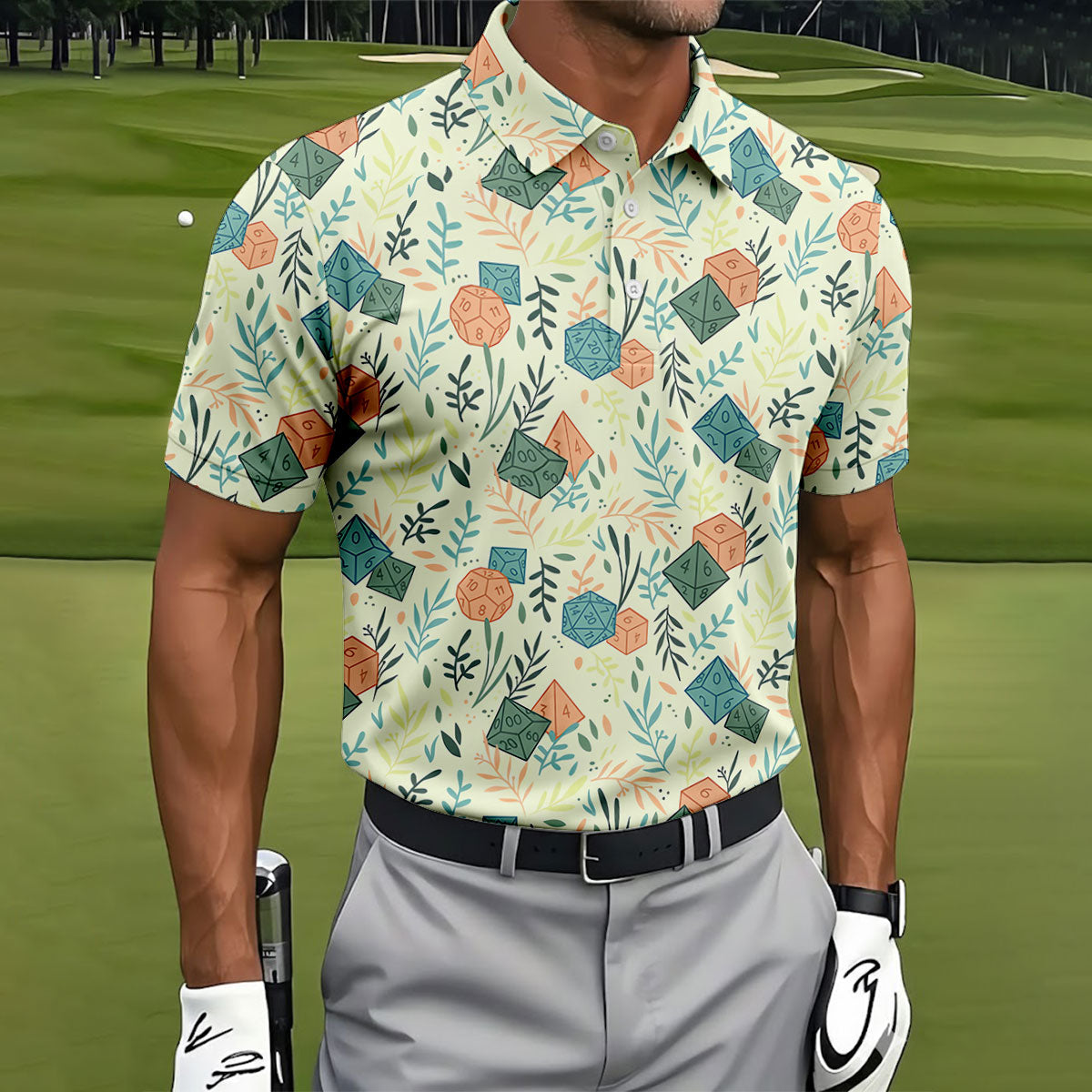 Polyhedral Dice Dragon Game Tropical Vibe Golf Tops For Men, Polo Shirts For Men, Golf Shirts For Men