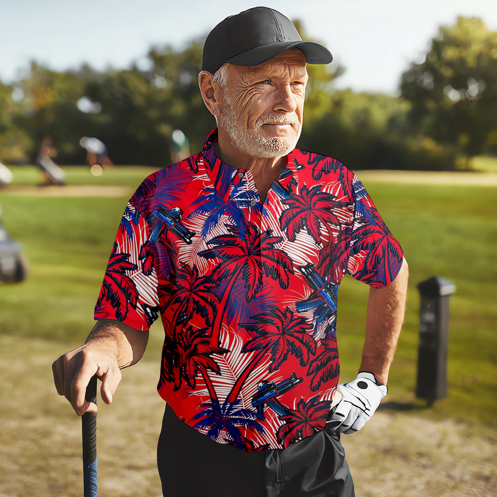 Tropical Sunset Mens Golf Polo ShirtMens Goft Shirt, Christmas Golf Gift