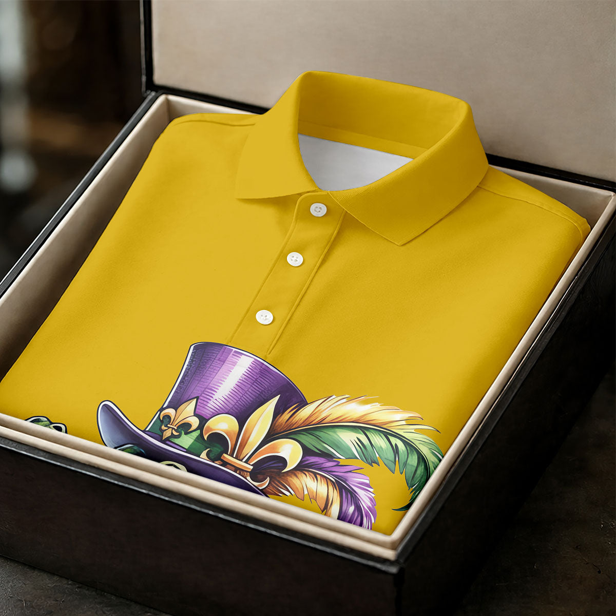 Mardi Gras Alligator Playing Saxophone Yellow Golf Shirt, Golf Shirts For Men, Polo Shirts For Men