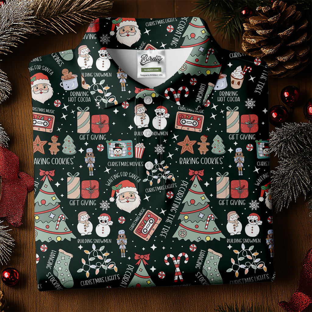 Cute Santa Claus Gift Green Men's Golf Polo Shirts, Christmas Golf Shirt, Polo Shirts For Men