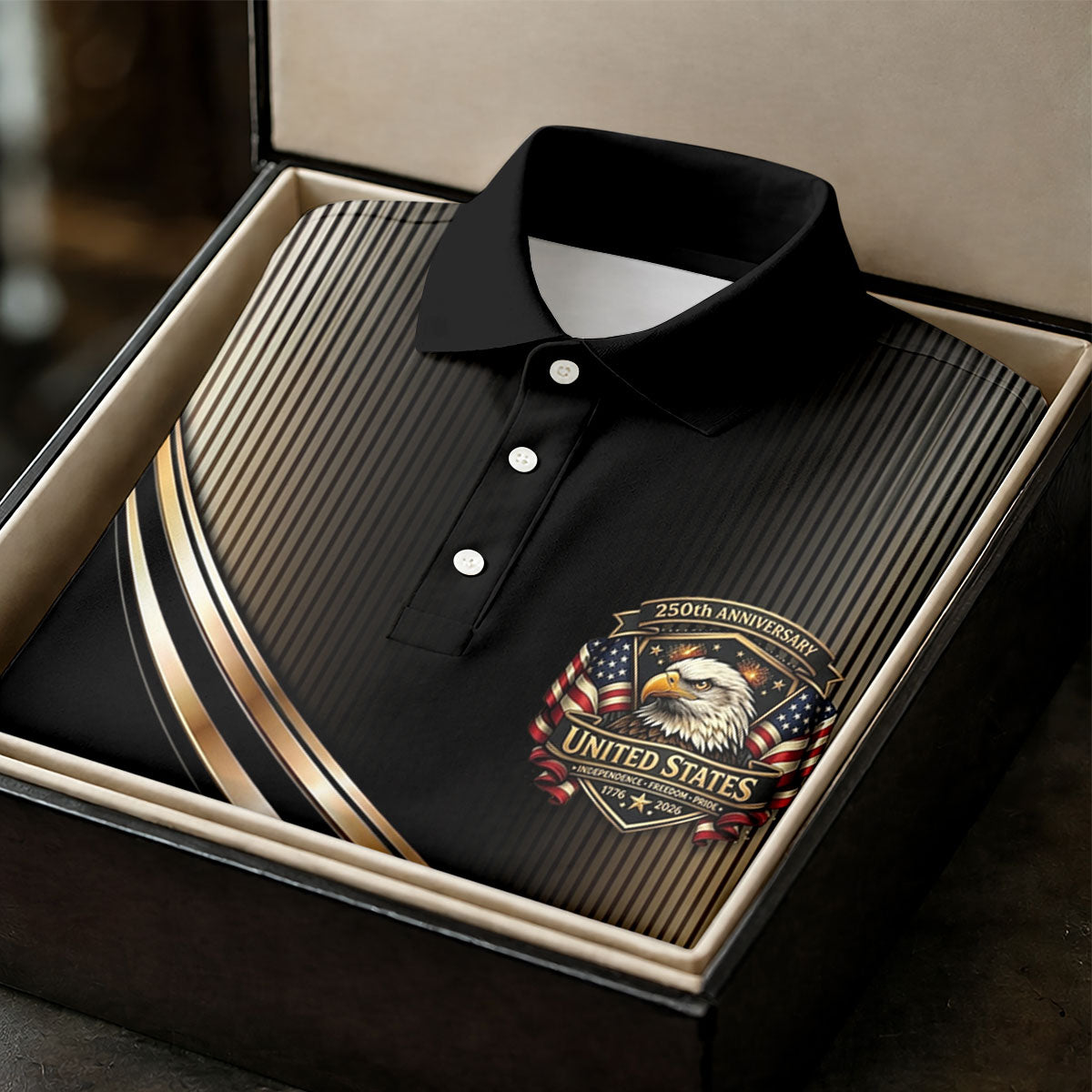 250th Anniversary Metallic Looking Patriotic Golf Shirt, 4th Of July Golf Shirts For Men
