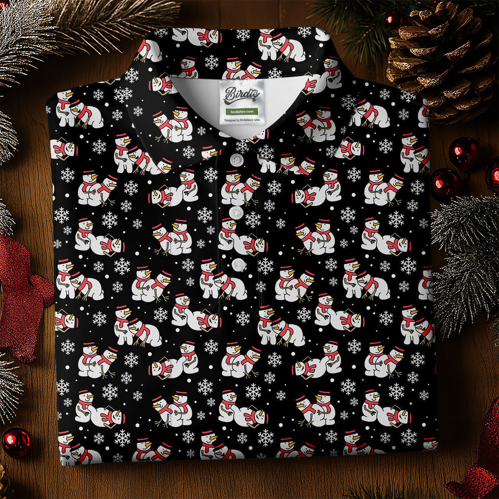 Naughty Snowman Black Golf Shirt, Christmas Golf Shirt, Fun Golf Shirts For Men, Polo Shirts For Men
