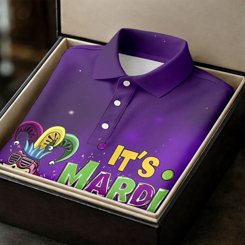 It's Mardi Gras Y'All Funny Flamingo Purple Golf Shirt, Polo Shirts For Men, Golf Shirts For Men