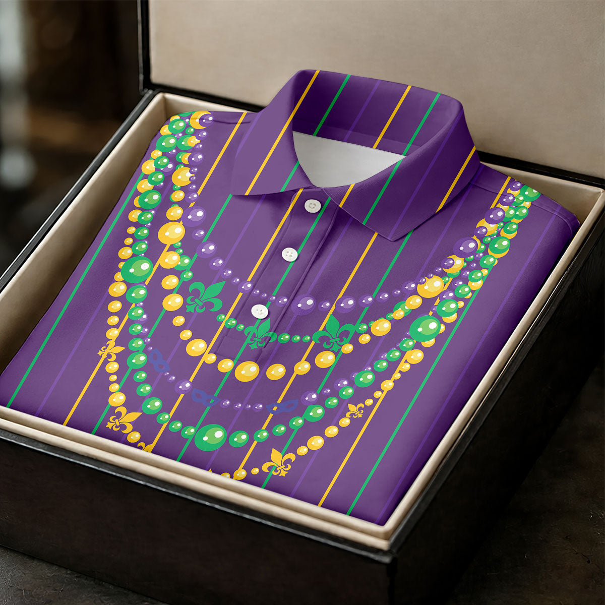 Mardi Gras Beads Necklaces Print Purple Golf Shirt, Golf Tops For Men, Polo Shirts For Men, Golf Shirts For Men
