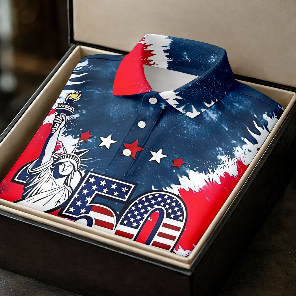 250th Anniversary Red White Blue Tie Dye Print Patriotic Golf Shirt, 4th Of July Golf Shirts For Men