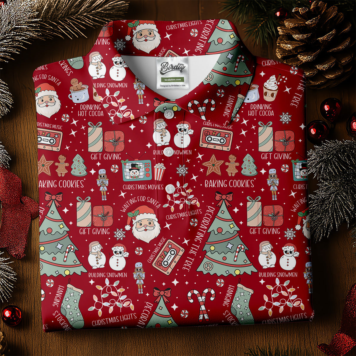 Tis The Season Santa Claus Gift Red Men's Golf Polo Shirts, Christmas Golf Shirt, Polo Shirts For Men