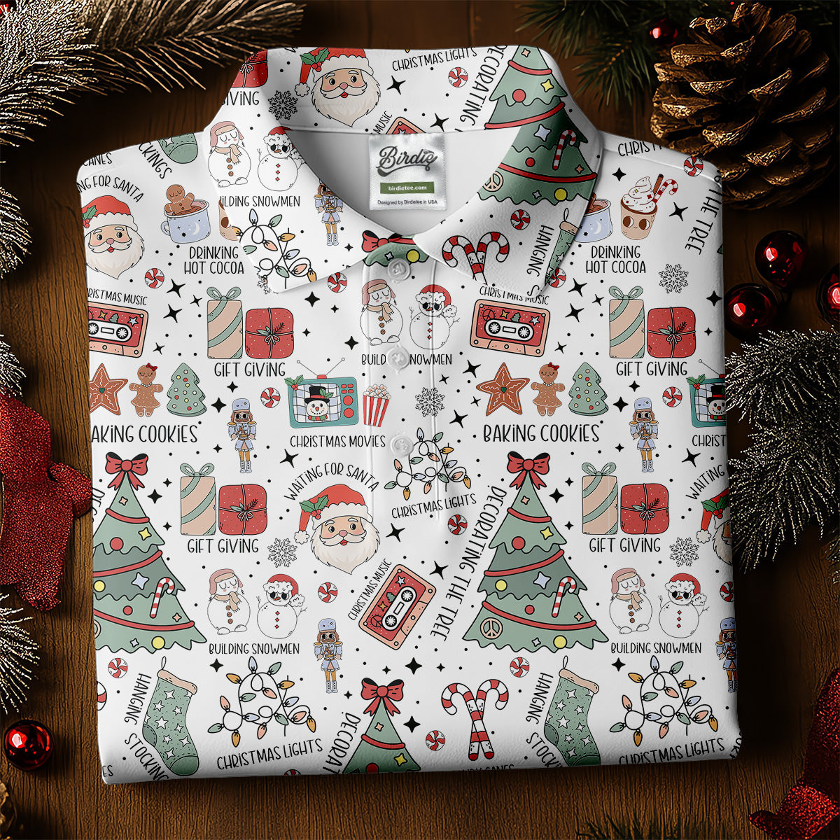 Tis The Season Santa Claus White Men's Golf Polo Shirts, Christmas Golf Shirt, Polo Shirts For Men