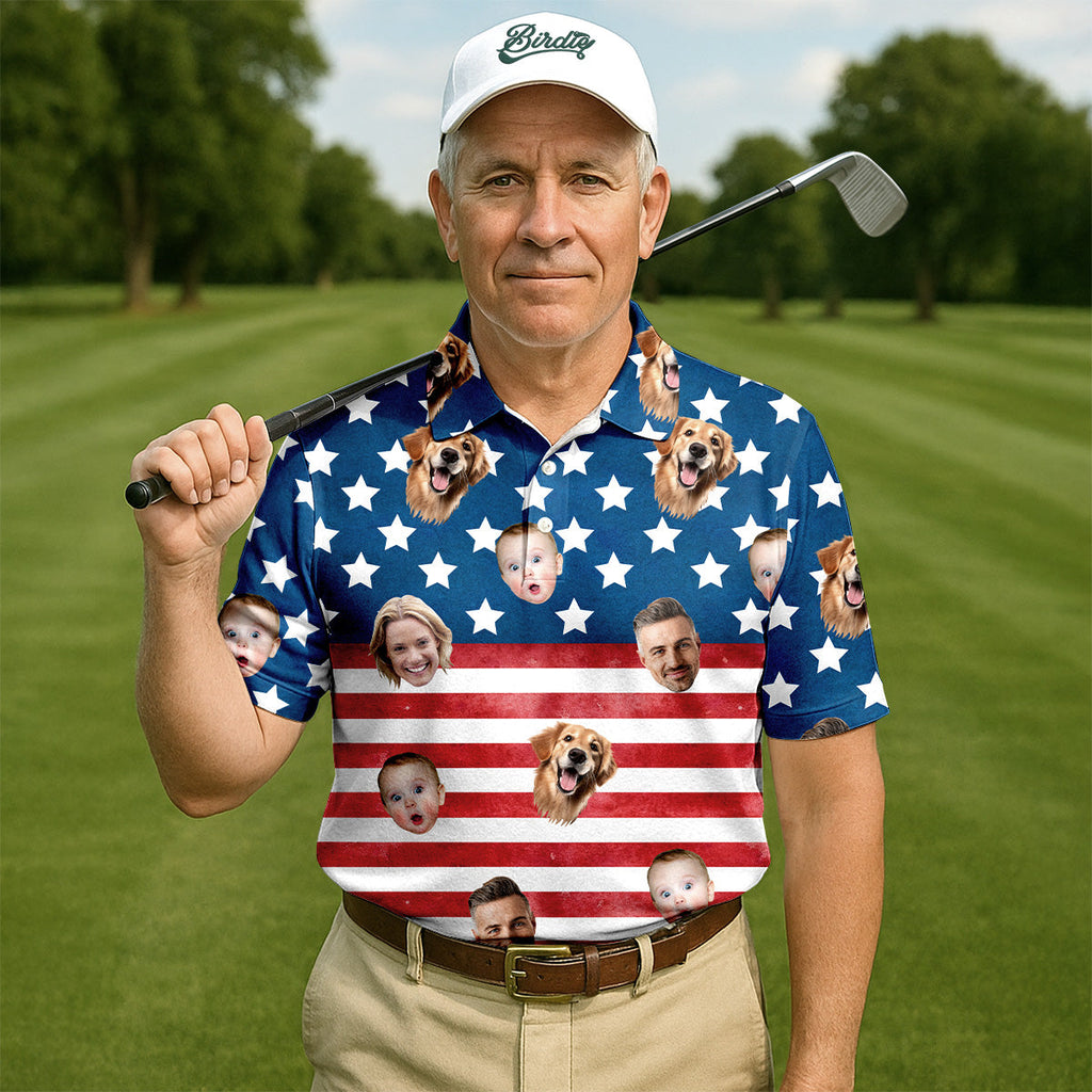 4th Of July Golf Polo, Custom Shirts With Faces, Men's Golf Polo Shirt, Funny Fourth Of July Shirts