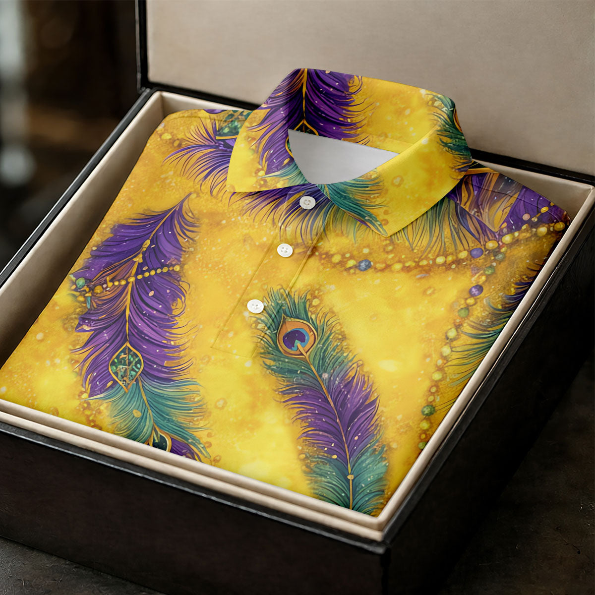 Mardi Gras Day Gradient Art Feather Print Retro Men's Golf Polo Shirt Golf Shirts For Men