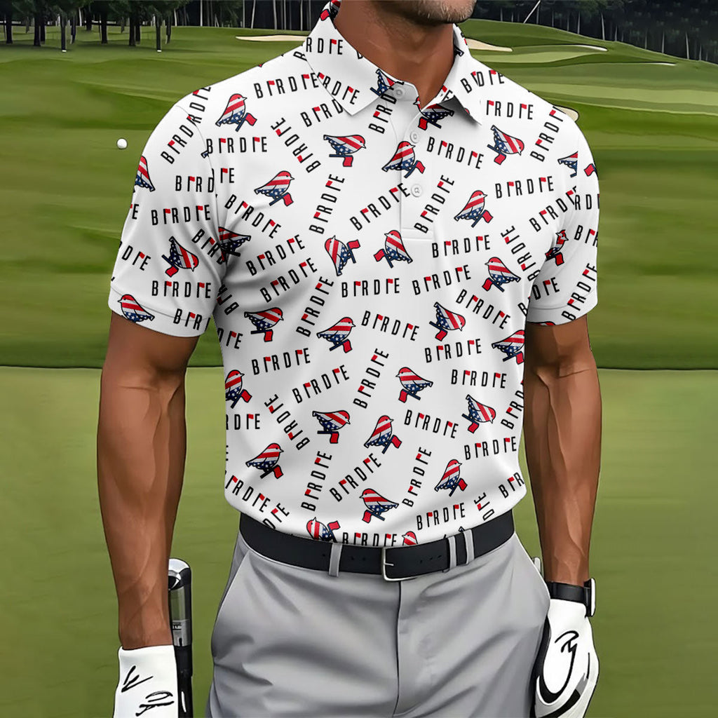 American Flag Pattern Patriotic 4th Of July Golf Tops For Men, 250th Anniversary Golf Shirts For Men