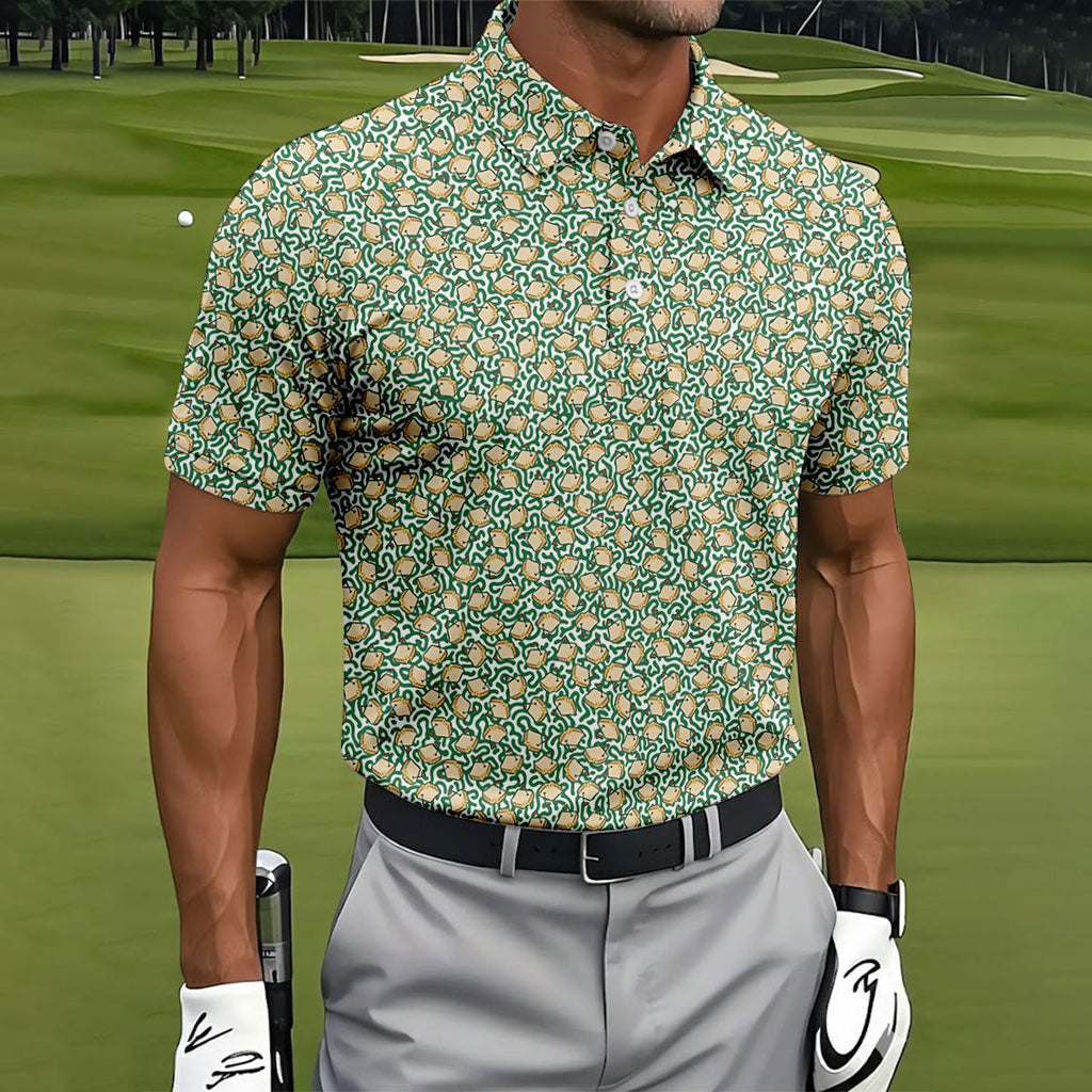 Sandwich Golf Course Seamless Pattern Performance Golf Shirt, Golf Tops For Men, Golf Shirts For Men