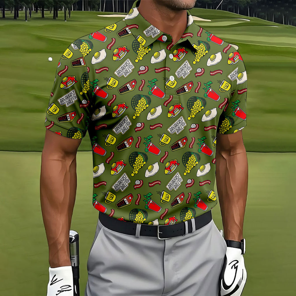 Breakfast Balls Golf Tops For Men, Men's Funny Golf Shirts, Golf Shirts For Men, Polo Shirts For Men