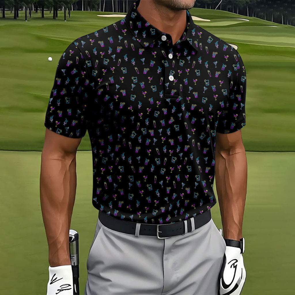 Neon Cocktail Retro Golf Shirt, Golf Tops For Men, Polo ShirtFor Men, Golf Shirts For Men