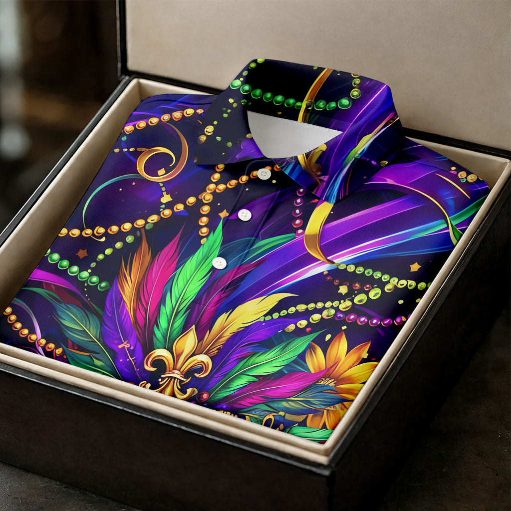 Mardi Gras Beads Ribbons Feather Masquerade Mask Print Golf Shirt, Golf Polo Shirts, Golf Tops For Men