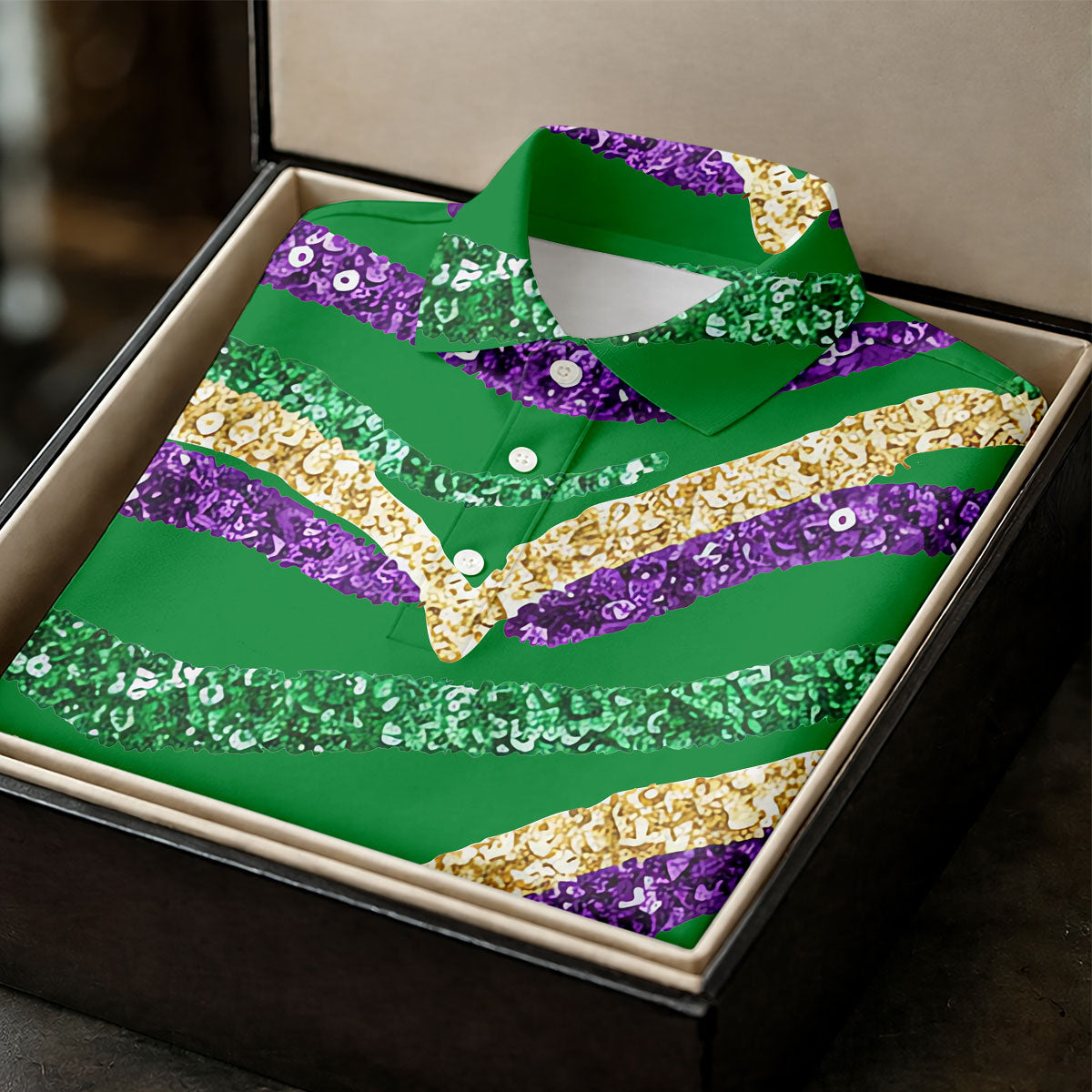 Purple Green Gold Sequin Pattern Green Golf Shirt, Mardi Gras Golf Shirt, Polo ShirtFor Men