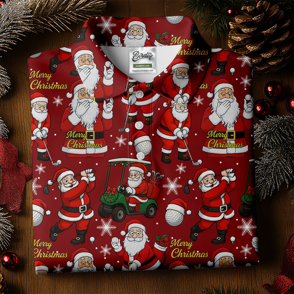 Funny Santa Golfing Christmas Polo Shirt Christmas Golf Shirt, Polo ShirtFor Men, Golf Gift For Men